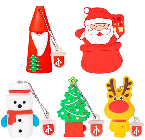 5er-Pack USB-Sticks Weihnachten Stil 32GB Neujahr Geschenke für Familie und Freunde, BorlterClamp Speicherstick USB 2.0 Flash-Laufwerk von Weihnachtsmann Weihnachtsbaum Schneemann Stil
