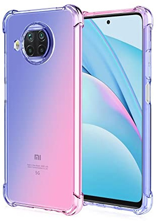 HONLEN Hülle für Xiaomi MI 10T Lite 5G Case, (6.67 Inches) Transparent Farbverlauf Design TPU Silicone Handyhülle, Verstärkung mit Vier Ecken Cover Blau Rosa