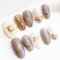 Sun&Beam Nails Handmade Press-on Medium Long Oval Grey Gold White Flower Japanese Glitter Design Fashion False Nail Tips 10 Pcs Set (#014 M)