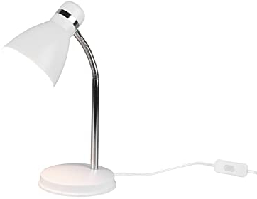meineWunschleuchte Retro Schwanenhals Schreibtischlampe Weiß & Chrom Höhe 33cm