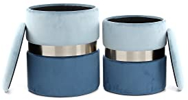 Qiyano Evelyn 2er Set Hocker mit Stauraum Blau, Sitzhocker mit Integrierten Aufbewahrungsboxen, Vielseitig für Wohnzimmer, Schlafzimmer, Garderobe