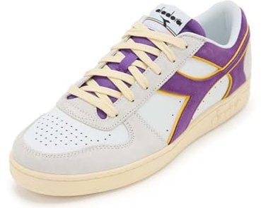 Diadora Magic Basket Low Suede Leather, Scarpe da Ginnastica Unisex-Adulto, White/Deep Lavander Violet, 42.5 EU