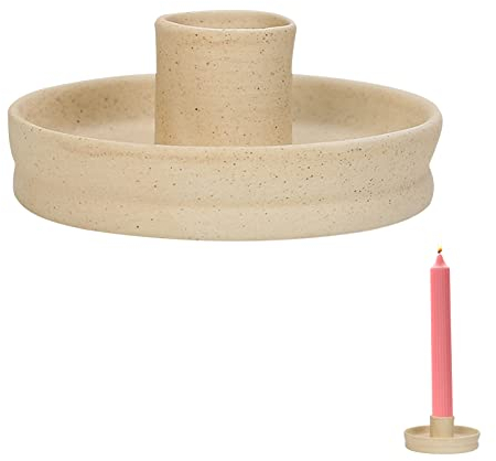 Kerzenständer Keramik Kerzenschale Rund Kerzenhalter für Stabkerzen kerzenständer Keramik für Räucherstäbchen Kerzenständer für Fotografie Requisiten Hotel B&B Dekorationen Desktop-Zubehör (Beige)