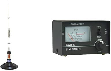 CB-Antenne PNI ML70 PL Verbinder, 145 mm Magnetfuß inklusive, 70 cm, 4 m & Albrecht SWR-20 Stehwellenmessgerät zum Abstimmen von Funkantennen, Frequenz 3,5 bis 50 MHz, Schwarz, 4410