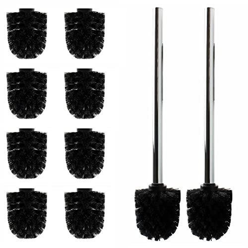 Daloual - 10 x Ersatz WC-Bürstenkopf Schwarz Ø ca. 8 cm + 2 x Edelstahl-Griff 41,5 cm - Toiletten-Bürste - Klo-Bürste - WC-Besen - austauschbar - modernes Design - hochwertig - langlebig