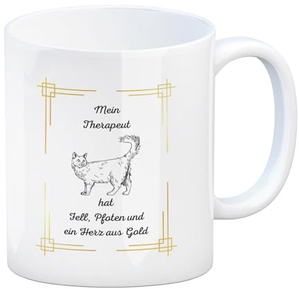 Katze Kaffeebecher eine bunte Tasse für Tierliebhaber Mein Therapeut hat Fell, Pfoten und ein Herz aus Gold Tiere Kaffeetasse schön