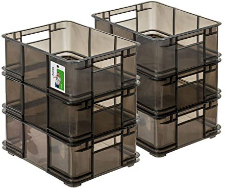 PAFEN 6x Euro Stapelbox 20l - 43 x 35 x 18 cm - Aufbewahrungsbehälter Euro-box Transparent Stapelkasten Transport Eurobehälter aus PP, Schwarz