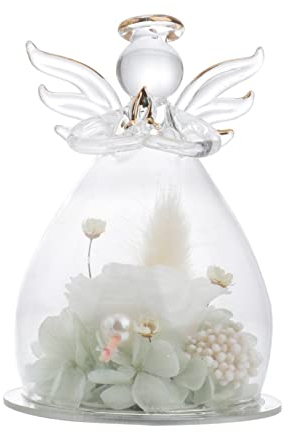 Levemolo Figuren 1 Stück Kleiner Engel Ewige Glasrose Verzauberte Rose in Glas Terrariendekoration Konservierte Blumen Geschenk Konservierte Rosen Geschenke Desktop-Statue Engelsglas