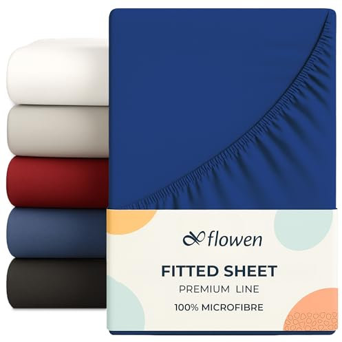 Flowen Spannbettlaken 150x200 cm Mikrofaser Spannbetttuch Marineblau für Bett Atmungsaktive Hypoallergene Bettlaken Anti-Milbe Leicht Weich und Knitterfrei mit 30 cm Tiefe Tasche Maschinenwaschbares