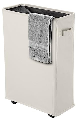 IHOMAGIC 40L Panier à Linge Roulette, Corbeilles à Linge Sale Pliable, Sac de Rangement élégance - Panier Rangement Collecteur de Buanderie pour Chambre à Coucher, Vêtements Rangement (Beige)