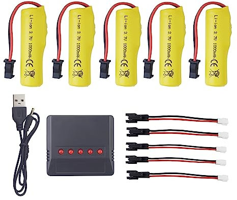 ZYGY 5PCS 3.7V 1000mAh Batterie Li-ION avec Chargeur 5 en 1 pour TB202 TB201 TM201 TM202 TC141 DE35 DE38 DE40 DE50 DE84 S767 SL-356A 1220A RC Stunt Car Voiture de télécommande de Jouet RC Tumble