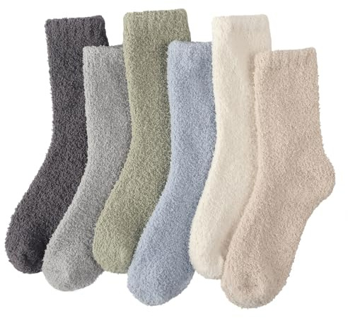 Blu Ninfee Calzini da letto soffici da donna 4-7, calzini morbidi da donna | 6 paia di calzini invernali caldi da donna e ragazza, in pile termico spesso, comodi, per autunno inverno, Natale, casa