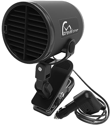 TRAVEL TIME 12V Turbo Fan Clip-On, Black – Universal for Most Vehicles, Variable Speed Control, Cooling Fan, Portable Fan for Cars, Trucks, and UTV's