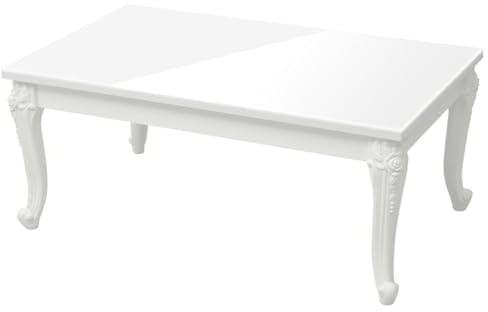 vidaXL Couchtisch, Beistelltisch für Wohnzimmer, Sofatisch mit viel Stauraum, Wohnzimmertisch Telefontisch Kaffeetisch Holztisch, Hochglanz Weiß Massivholz Kiefer