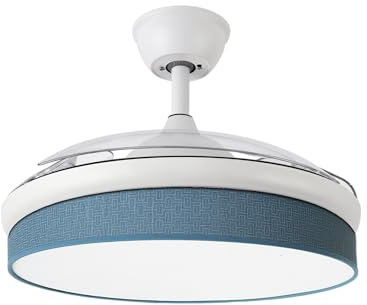 Abrila - Ventilador DC MODA | Color Blanco con tres Aspas Desplegables ABS y Difusor Azul | 6 Velocidades Ajustables | 3 Temperaturas de Luz | con Temporizador y Mando a Distancia Incluido