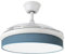 Abrila - Ventilador DC MODA | Color Blanco con tres Aspas Desplegables ABS y Difusor Azul | 6 Velocidades Ajustables | 3 Temperaturas de Luz | con Temporizador y Mando a Distancia Incluido