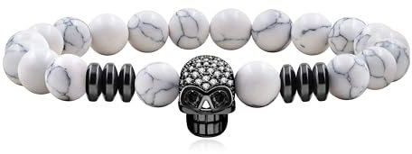 Oneress A Piece Of Skull Head Zirkon Elastisches Armband Weiß Türkis Perlenarmband Neujahrsgeschenke, Valentinstagsgeschenk Für Männer Und Frauen Y4240-4D Weiß Schwarz