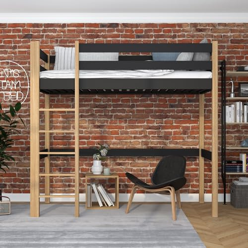 N-wood N05 Hochbett, Etagenbett 120x200 cm, aus Eichenholz, 2 Leitermontageseiten: Links oder rechts, sichere abgerundete Kanten, Stabile Massivholzkonstruktion, Hochwertige Materialien, Schwarzeiche