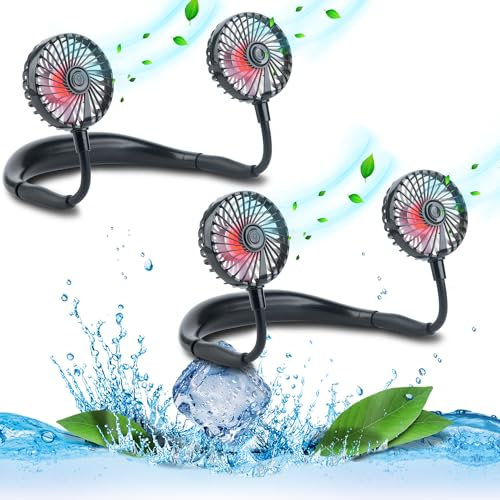 VAGAU Ventilador de cuello manos libres, mini ventilador personal USB recargable, diseño de auriculares con rotación de 360°, 3 velocidades ajustables (2 negro)