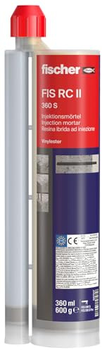 fischer Injektionsmörtel RebarConnect FIS RC II 360 S, wirtschaftlicher Mörtel für nachträgliche Bewehrungsanschlüsse, kurze Verarbeitungs- und Aushärtezeiten, zugelassen für Hohlbohrer, 360 ml