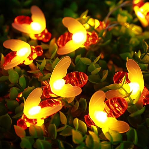 Wishstar 7M 50 LED Solar Lichterkette aussen, Bienen lichterkette outdoor, 8 Modi wasserdichte Bienenlichterketten für Sommer Garten, Bäume, Terrasse, Hochzeiten, Partys.