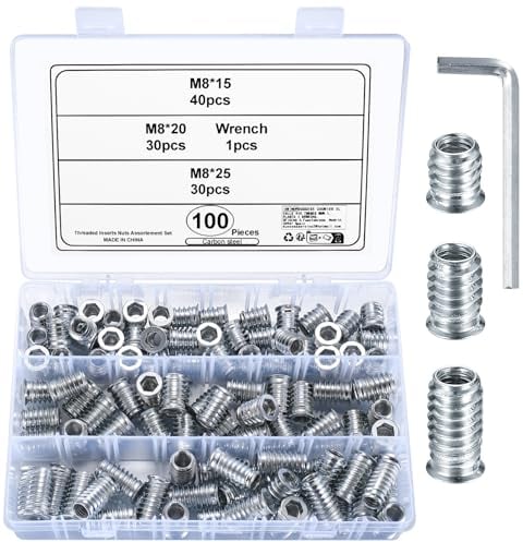 230 Pièces Insert Fileté Bois, Alliage de Zinc Hexagonale Écrous Inserts Filetage Extérieur,Écrous à Enfoncer pour Inserts Filetés de Meubles en Bois (100pcs M8)