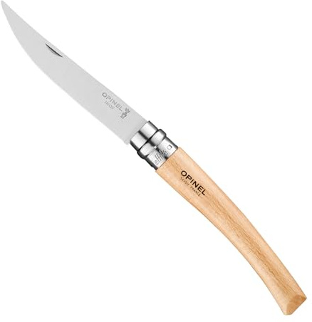 Opinel - N°10 Couteau de Table Nomade Effilé - Lame Meulée Polie 10 cm Acier Inox, Manche Bois de Hêtre, Bague de Sécurité Virobloc - Fabrication Française