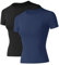 IECCP T-shirt de sport pour femme, à manches courtes, col rond, respirant, athlétique, course à pied, gym, yoga, fitness, taille XS à XL, Noir et bleu foncé., L
