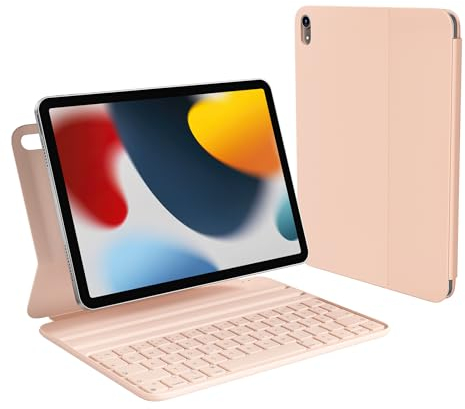 HOU Slim Bluetooth Tastatur Hülle für iPad 11. Generation 2025 (A16) & 10. Generation 2022, Kunstleder-Optik Hülle mit Tastatur, Ergonomischer Winkel, QWERTZ, Rosa