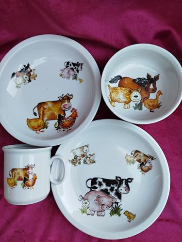 personalisiertes Porzellan-Kinder-Geschirr (Dekor Bauernhof Tiere) mit Wunschname