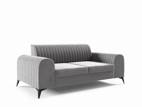LIKMA Grau 2 Sitzer Samt Sofa ELSA 174x77x93 cm 2-er Couchgarnitur Hydrophobe Beschichtung Velvet Moderne Wohnzimmer Couch Velours Glamour Design Stoff Fresh 14