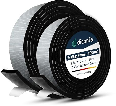 diconfa EPDM Zellkautschuk DICHTUNGSBAND selbstklebend - BREITE: 5mm bis 100mm - LÄNGE: 0,2m bis 10m - DICKE: bis 10mm - AUSWAHL: 5 x 3mm x 10m - PROFIWARE wie Moosgummi Kompriband Schaumstoff