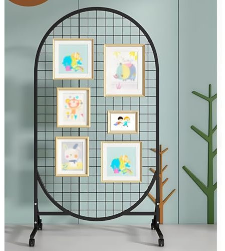 Zfmnoyev Panel De Pared De Rejilla De Pie, Expositor De Arte Móvil con Rueda, Gridwall Panels Torre con Triángulos-Base, para La Venta Al por Menor Inicio Ferias Oficina(Black,80x120cm)