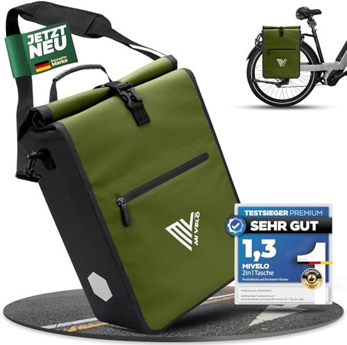 MIVELO 2in1 Fahrradtasche für Gepäckträger Gepäckträgertasche 100% wasserdicht Fahrrad Tasche für Gepäckträger (Grün, 25L)