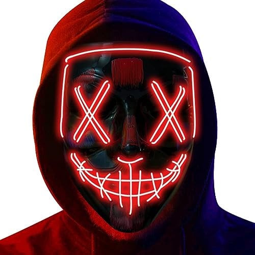 TEINNGO Maschera per Halloween, con luci a LED, maschera, per Halloween, 3 modalità di illuminazione, per cosplay e feste
