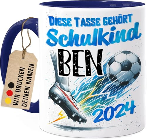 Tassenliebling® Schulkind Tasse personalisiert Junge - Blau - Geschenk zur Einschulung - Fußball Tasse - Schultüte Füllung - Schulanfang Geschenke - Grundschule Vorschule