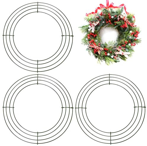 3 Pack Large Christmas Wire Wreath Ring 16 inch Metal Wire Wreath Frame Christmas Wreath Ring Crafting Wreath Base, Thanksgiving Halloween Wedding Xmas Wreath Frame Wreath Making Supplies