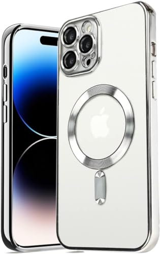MH TECH Electroplated Case for iPhone 16 Pro Camera Lens Full Protection, Compatible with MagSafe Wireless Charging, Shockproof Soft TPU Phone Cover (Silver)