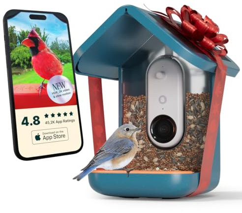 Bird Buddy PRO Solar Smart Vogelfutterstation mit Kamera – KI-Vogelartenidentifikation, 5MP Fotos, 2K HD Video Live Stream Kamera, Zeitlupe Video, 6,6 cm Fokus – Blue Solar