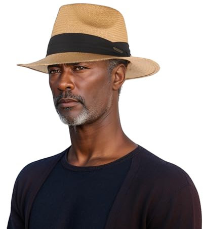 hatsXcaps Handcrafted Straw Fedora Hat for Men & Women - 100% Stiff Paper, Trilby Fedora Hats - Panama Beach Hat for Sun Protection (UK, Alpha, One Size, L/XL (Fits 59cm-61cm), Coffee Brown)