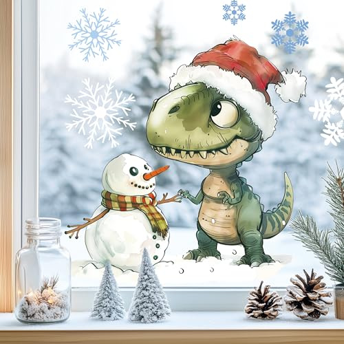 Fensterbild Fensteraufkleber Rex Winter Fensterdeko | Fensterdeko Glasdeko für Fenster Glasflächen Kinderzimmer Wohnzimmer Küche Bad statisch haftend wiederverwendbar Saison Deko