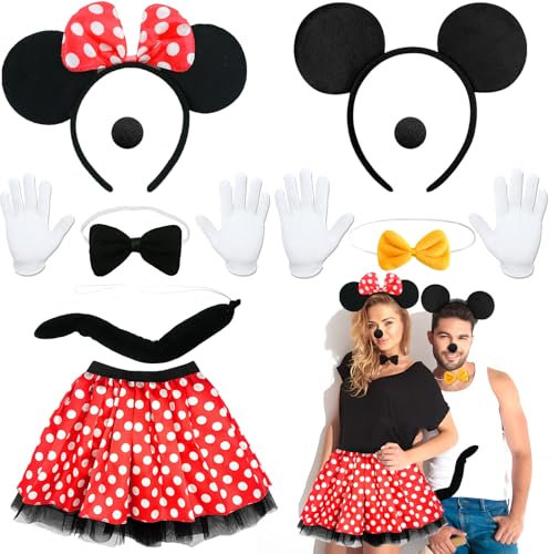 Sidesea Women's Mouse Costume, Carnival Costume Women's Couples Mouse Costume Adults Men Women Tulle Skirt Mouse Ears Headband Fancy Dress Mini Mouse Costume Women's Party Outfits Cosplay