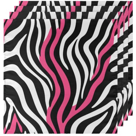 Mintoprints Zebra Print Cloth Napkins Set of 4 Dinner Napkins Washable for Hotel Restaurant, Holiday Parties, Wedding