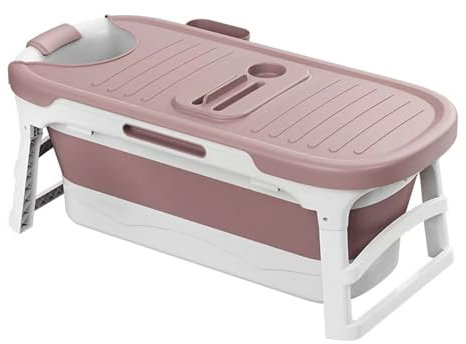Baignoire Portable Bathtub,Baignoire Adulte Pliable Mobile,Ice Bath Tub,avec Couvercle Amovible, Panier à Savon et Rouleau de Massage,Idéal pour Spa à Domicile et Douche(Color:Rose)