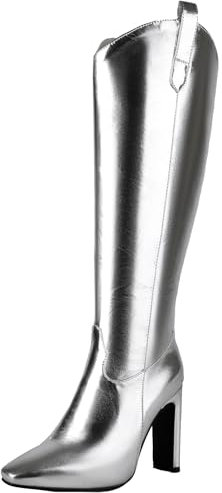 CHICMARK Donna Sexy Elegante Monocolore Minimalista Stivali con Punta Quadrata Stivali Alti Coscia, argento, 39 EU