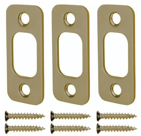 Siwil Deadbolt Strike Plate, Antique Brass Door Backplate 1 X 2 1/4“, Round Corner Heavy Duty - 1 Pack (3)