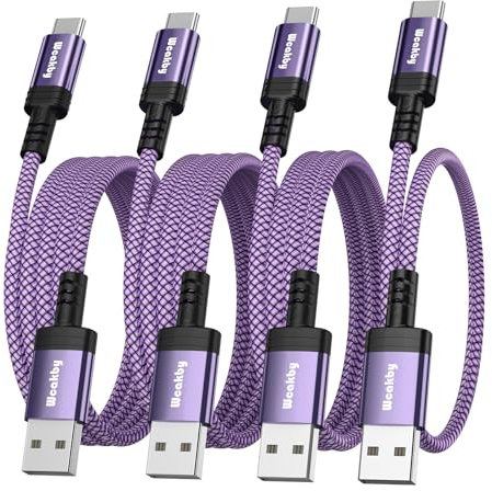 4-Pack USB-C Fast Charging Cables (1M+1M+2M+2M) | Ultra-Durable 3A Nylon Braided, Lifetime Reliability for iPhone 15 Pro Max/Plus, Samsung S24/S23, Huawei P40/P30, Google Pixel, Tablets & More