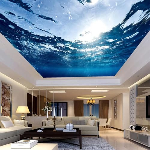 YUSENHUA Indoor Ceiling Mural 3D Living Room Wallpaper Blue Underwater World Bedroom Background Wall Art Decoration Sticker
