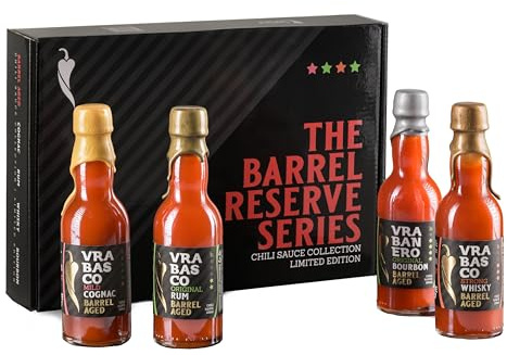 I LOVE SPICY The Barrel Reserve Series – Confezione Regalo con 4 Salse Piccanti Invecchiate in Botte – Edizione Limitata – Fatte a Mano in Croazia – Regalo Gourmet per Amanti del Piccante e del BBQ