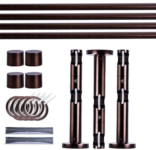 Victoria M. Gardinenstange Set mit Kappenknäufen mit Wandhalter und Flachring, Vorhangstange Ø 19 mm Länge 400cm, 2-Läufig, Rot-bronze gebürstet